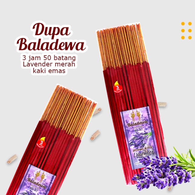 Dupa/Hio Wangi Harum Lavender Merah Baladewa 3 Jam Kaki Emas 50 Stick