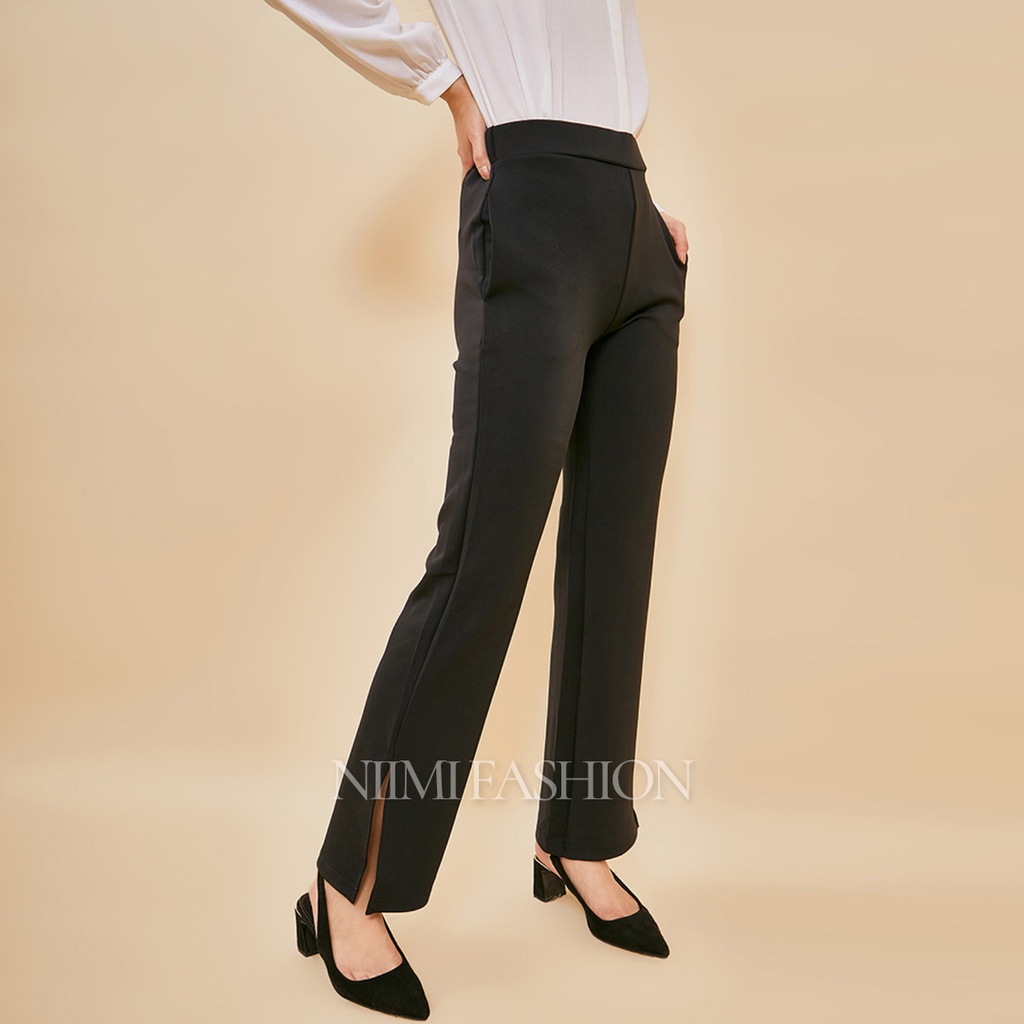 NIMI - Evita Slit Pants Celana Cutbray Scuba Celana Highwaist Scuba Cutbray