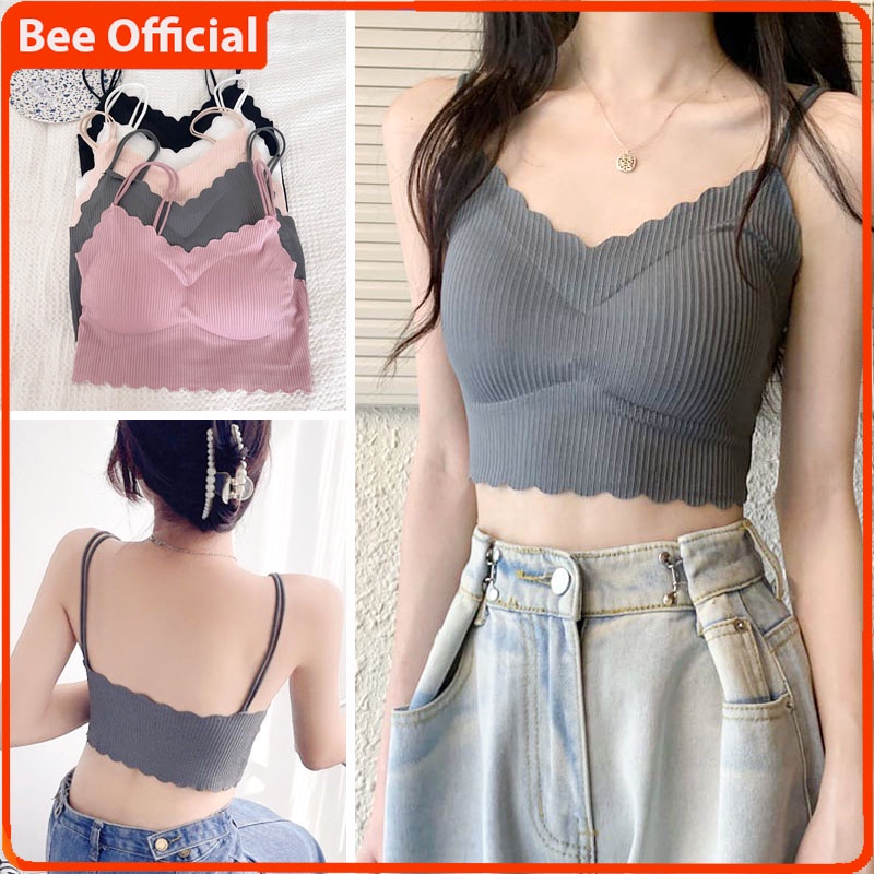 BEE - Sport Bra Wanita Tali Kecil Bra Lace Dengan Pad Busa Untuk Yoga 678