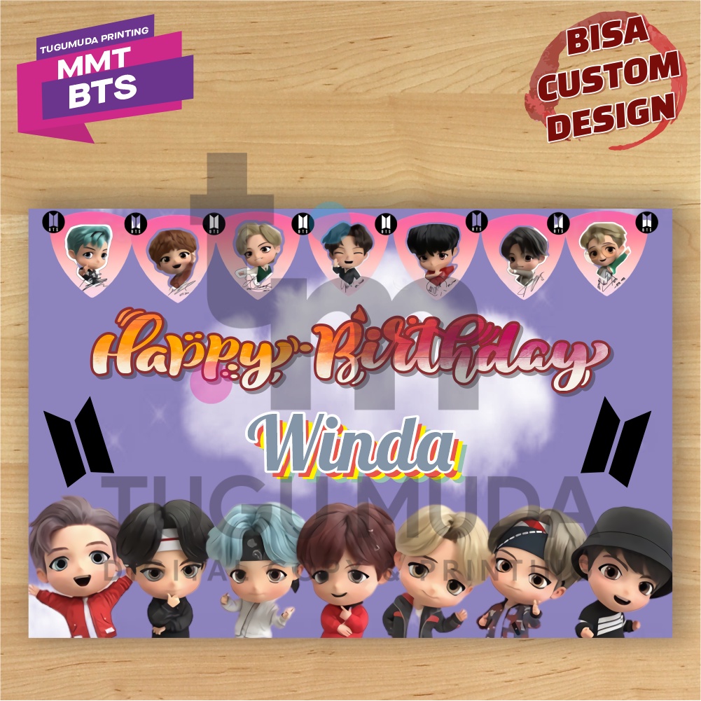 Cetak Banner|Backdrop|Spanduk Ultah / Ulang Tahun Anak - BTS TINYTAN CHIBI RM V JHOPE JIN JUNGKOOK S