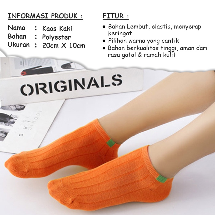 Kaos Kaki Pendek Semata Kaki - Ankle Cute Short Socks - Kaos Kaki Motif Garis Polos Dan Lembut Bahan 100% Polyester - W1A5