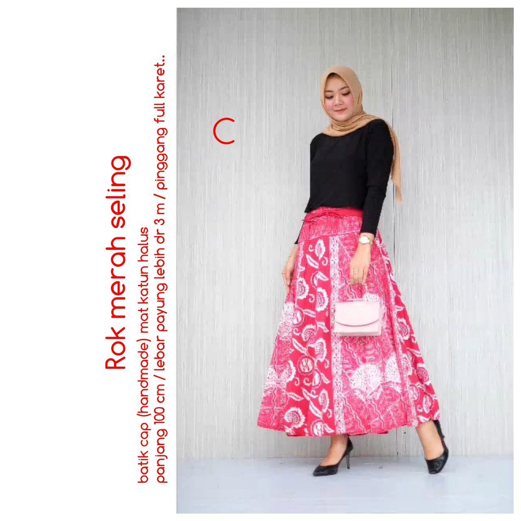 Rok Cap Seling Merah Delima Bawahan Batik Kantoran Wanita Casual Formal Kondangan Katun Premium