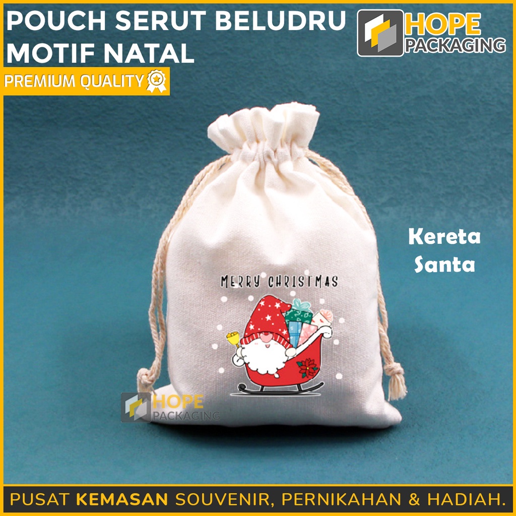 Pouch Serut Beludru SIZE S 15x20cm Seri Natal / Gift Bag Tas Snack Permen