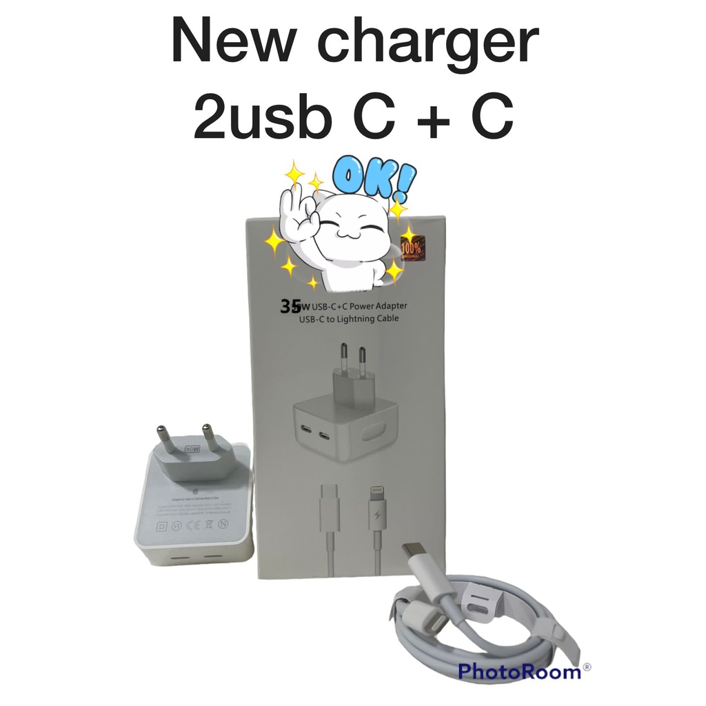 promo Charger  35W Dual Port Type C + Kabel 1M ( Meter) Lightning Fast Charging BATOK CAHRGER VIBOX