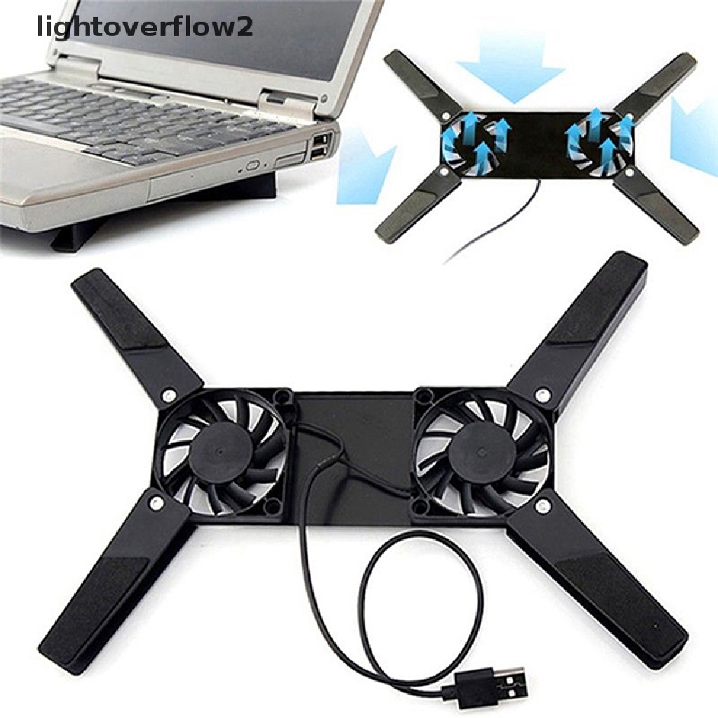 (lightoverflow2) Stand Holder Laptop / Notebook Dengan Kipas Pendingin Ganda + Port USB (ID)