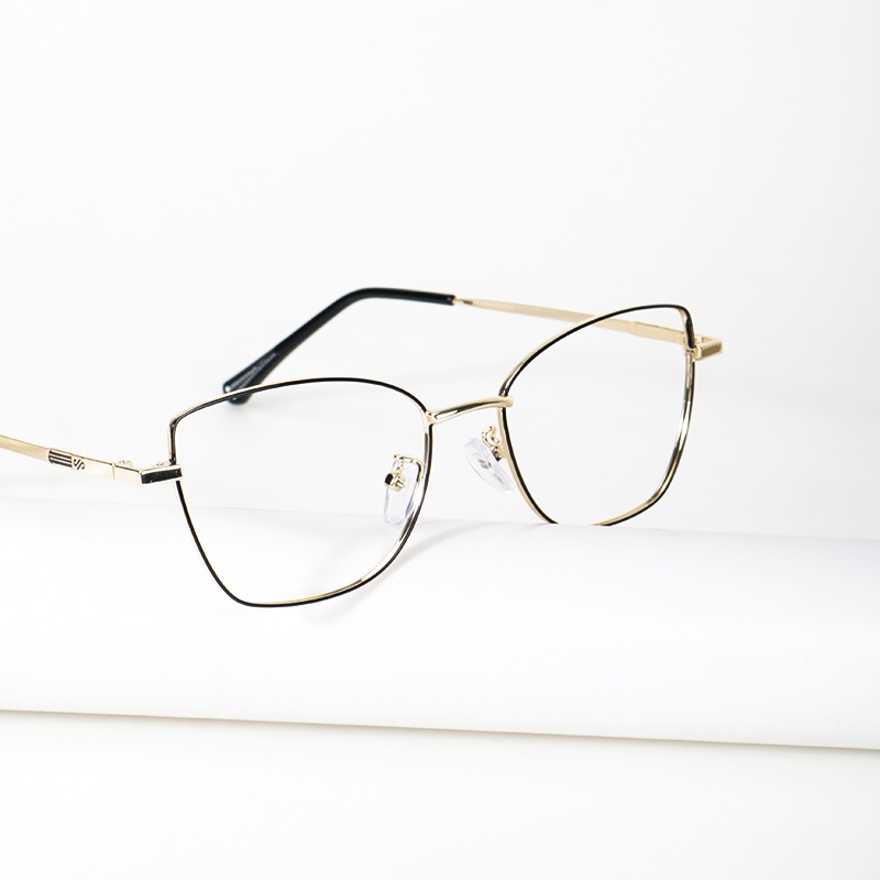 (YUZHU) Vintage Fashion Ultral Light Cat Eye Metal Frame Kacamata Perlindungan Radiasi Untuk Wanita