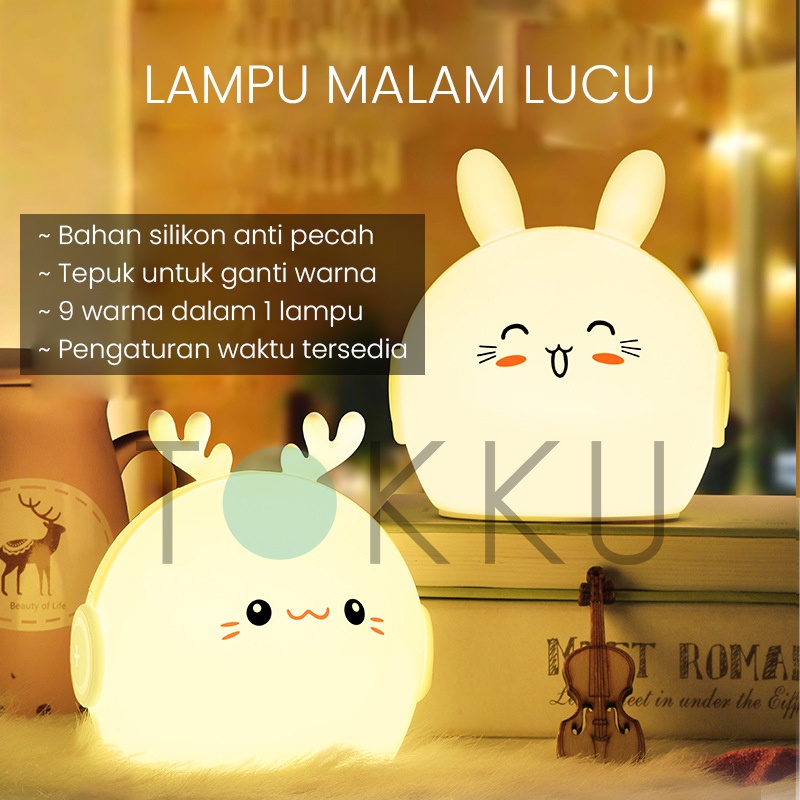 TOKKU Lampu Tidur Karakter Kelinci dan Rusa 1.2W (9 Warna) Bahan Silikon Lucu LED Tanpa Battery / PUKUL KEPALA LAMPU UNTUK GANTI WARNA / CUTE PET LIGHT / LAMPU LUCU