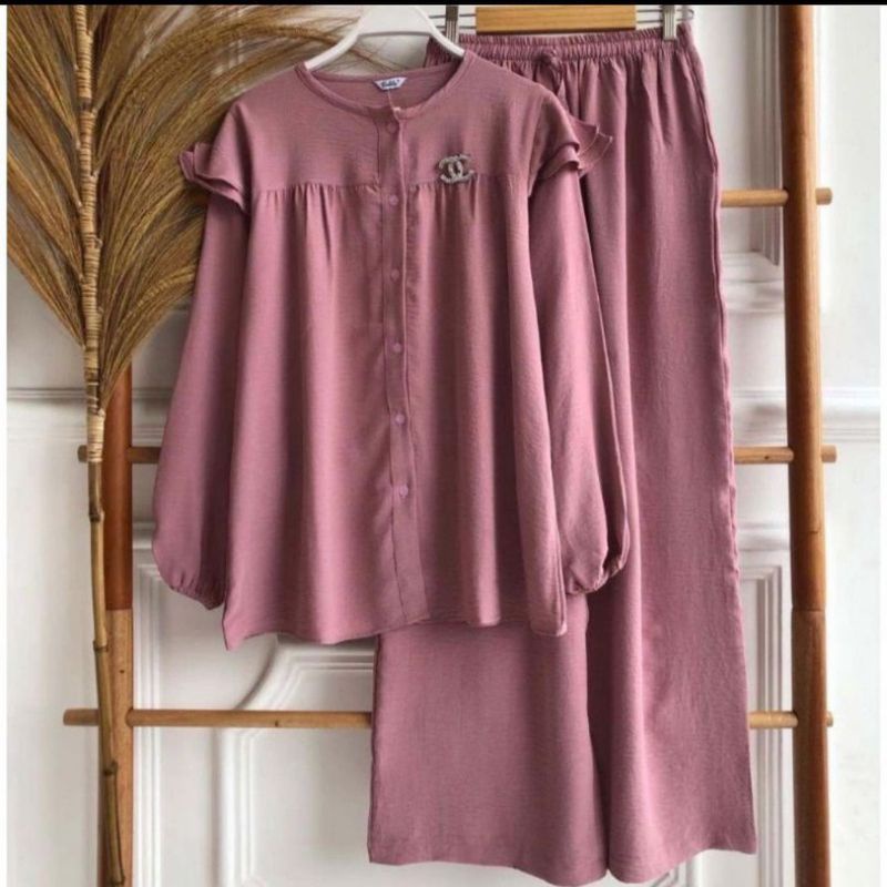 RUBY REVA DUSTY ONE SET SETELAN TUNIK WANITA CRINCLE CRINKLE AIRFLOW PREMIUM