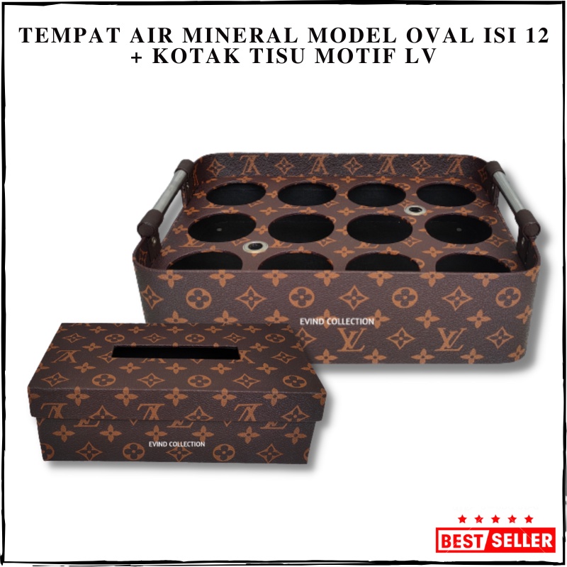 Tempat Aqua Gelas Motif Isi 12 Cup Model Oval + Tempat Tisu Kulit Sintetis Keranjang Air Mineral