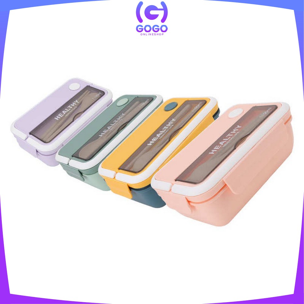 GOGO-C718 Kotak Tempat Makan Set Free Sendok Garpu dengan Pegangan Anti Tumpah / Tempat Bekal Bento Box BPA Free