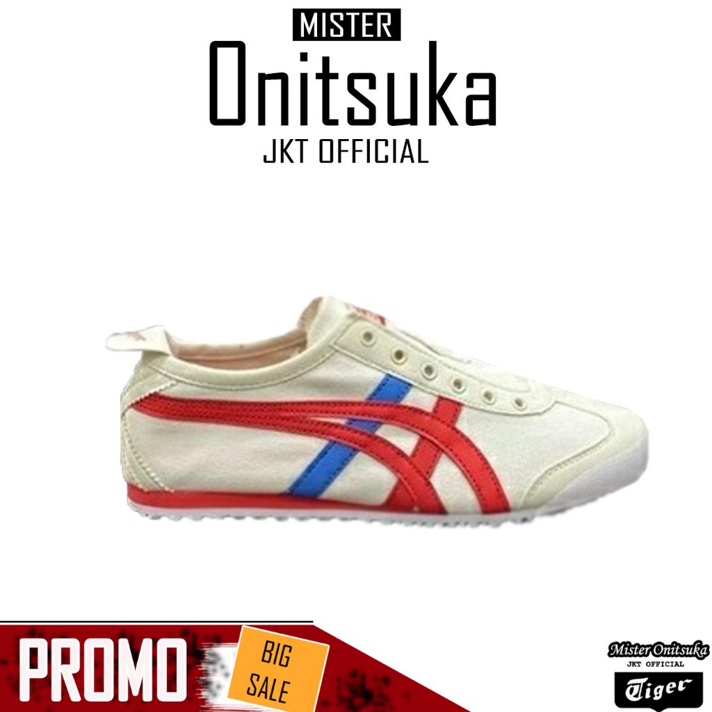 Sepatu original Onitsuka Tiger Slip On White Red Blue - 36