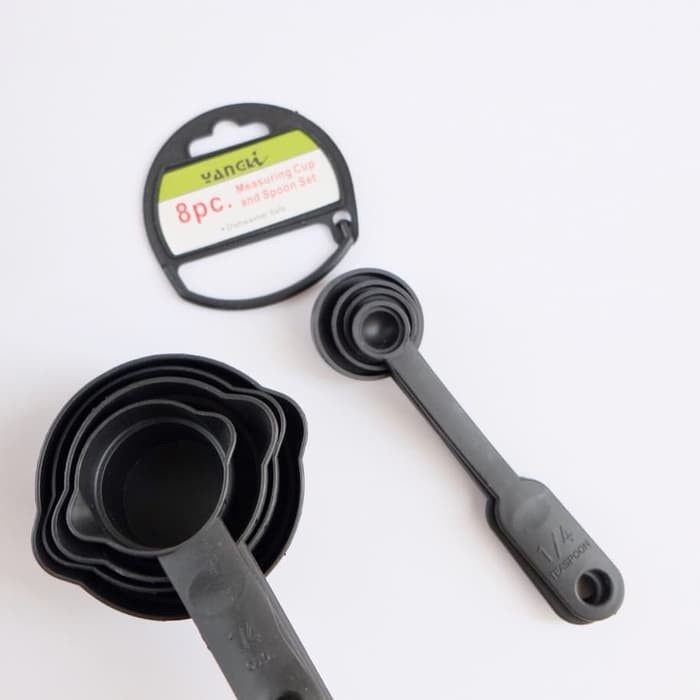 Sendok Takar 10 in 1 Akurasi Ukur Bumbu Dapur Gelas Takaran Measuring HITAM Set Pengukur Alat