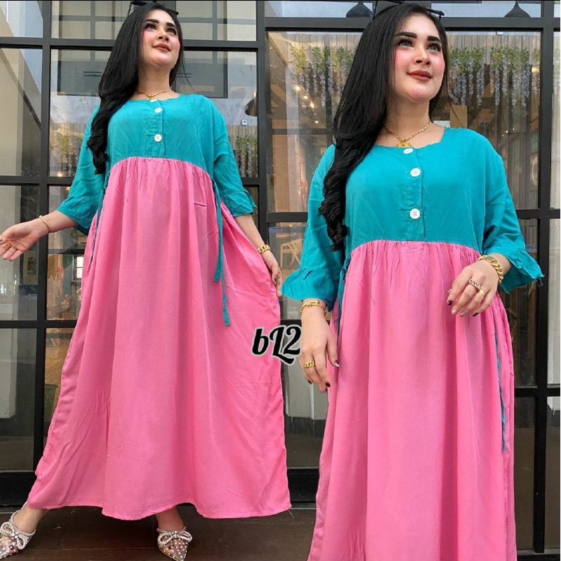 DRESS CIBI JUMBO - DRESS BUMIL TERBARU - DASTER VIRAL 2023 MURAH - DRES JUMBO KOMBINASI POLOS TERBARU MUAT BB MAKS 80 KG