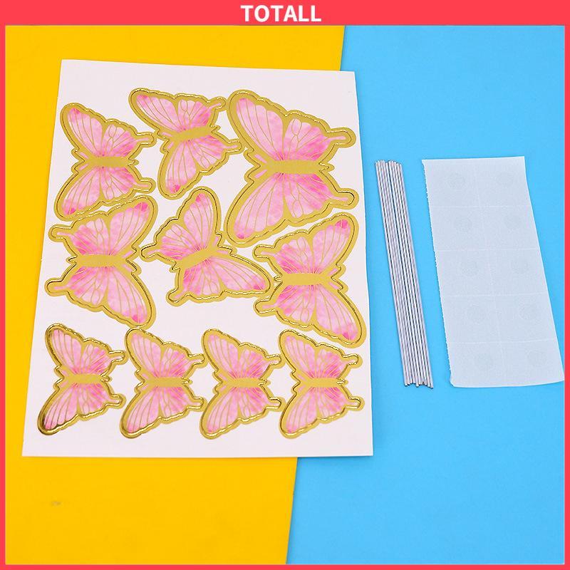 COD 10PCS kupu-kupu sisipan kue ulang tahun Stamping Emas Dekorasi Kue-Totall