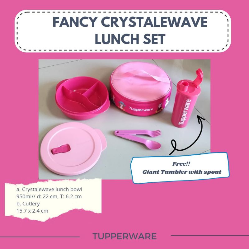 Fancy Crystalewave Lunch Set Tupperware ORI /tempat bekal makan cantik serba pink/