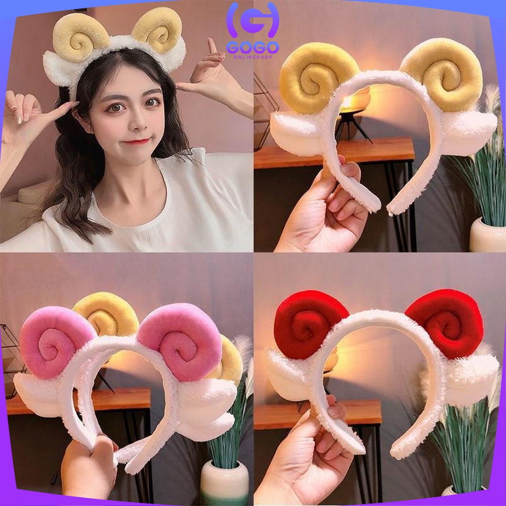 GOGO-C490 Bando Motif Tanduk Domba Lucu Bahan Lembut / Aksesoris Rambut Wanita / Bandana korea / Headband White Sheep Domba Aries Unik