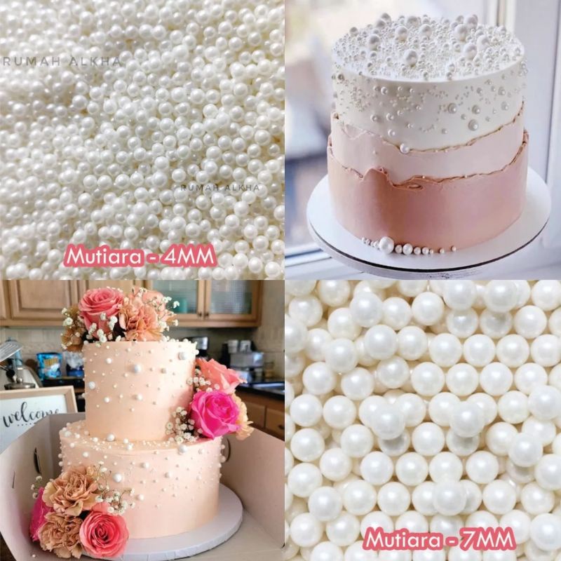 

Mutiara Putih - White Pearl 4mm - 2mm - 6mm - Sprinkle - Spikel - Tirmit - Hiasan Kue Tart - Cupcake