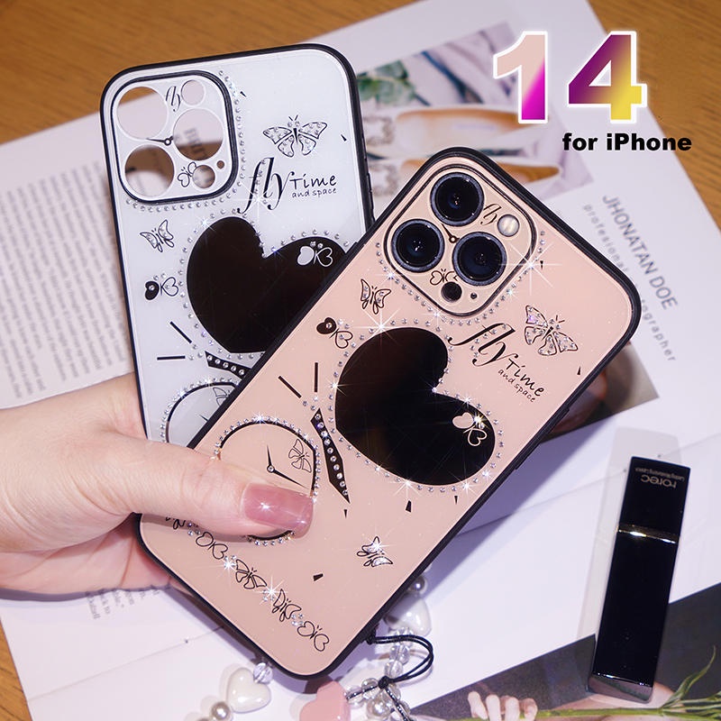 Case Pelindung Lensa Mini Glitter Berlian Imitasi Dengan Gelang Manik-Manik Untuk iPhone 14 13 12 11 Pro Max Plus 12Mini 14Plus