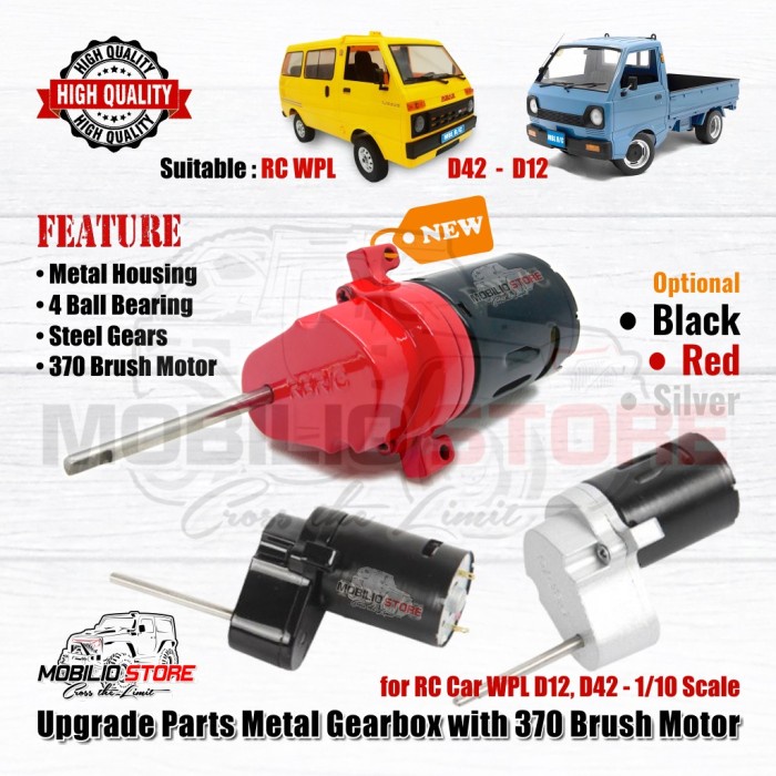 Upgrade Part Metal Gearbox Gear RC WPL D12 1/10 with 370 Brushed Motor