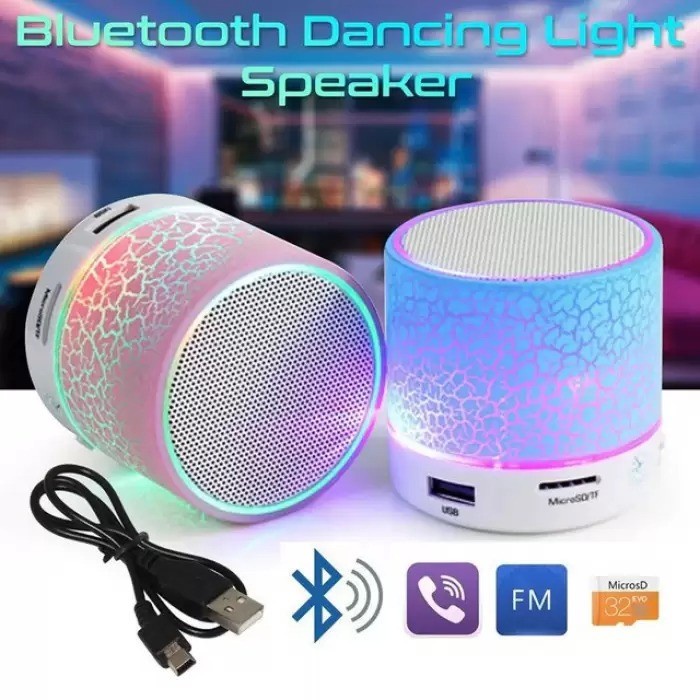Speaker Mini Speaker Bluetooth Dancing Light Dazzle Mini Bass TF Card - Biru(V2T4) Speaker Mini Flas