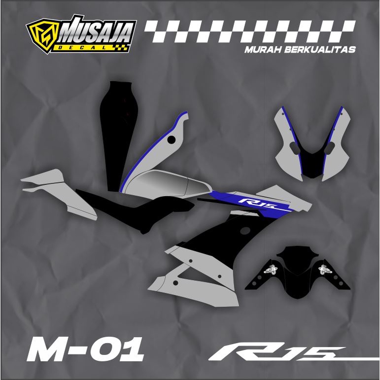 Decal stiker motor yamha R15 v3 full body simple abu hitam custom desain bebas