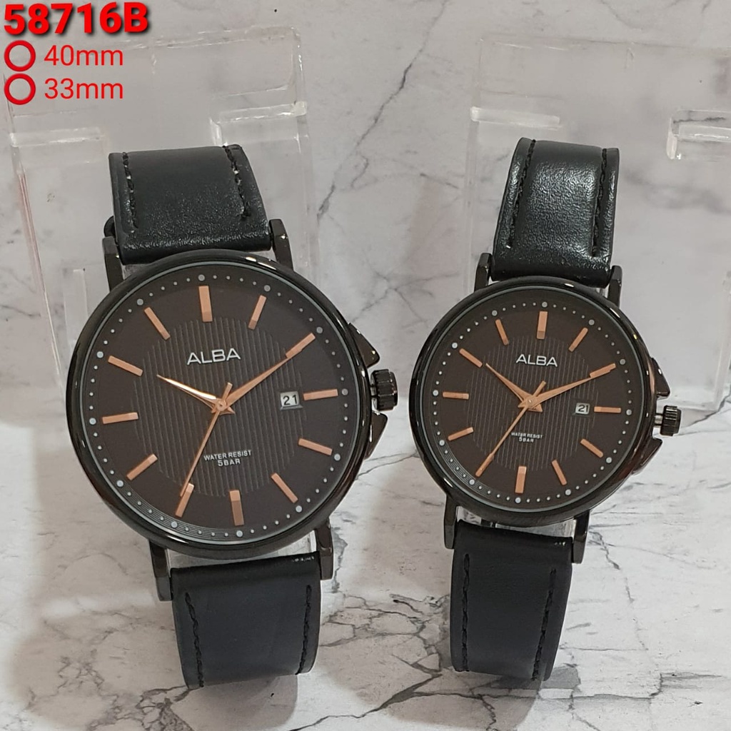 BEST SELLER JAM TANGAN COUPLE ALBA H70 TALI KULIT TANGGAL AKTIF DM 4.0CM &amp; 3.3CM FREE BOX &amp; BATERAI || JAM TANGAN FASHION COUPLE JAM TANGAN COUPLE MURAH