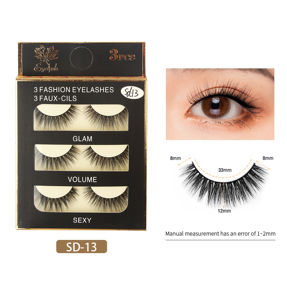 MAGEFY 3 Pasang Bulu Mata Palsu Natural Bulu Mata Eyelash Bulu Mata 3D Eyelash Extension Lembut 7044