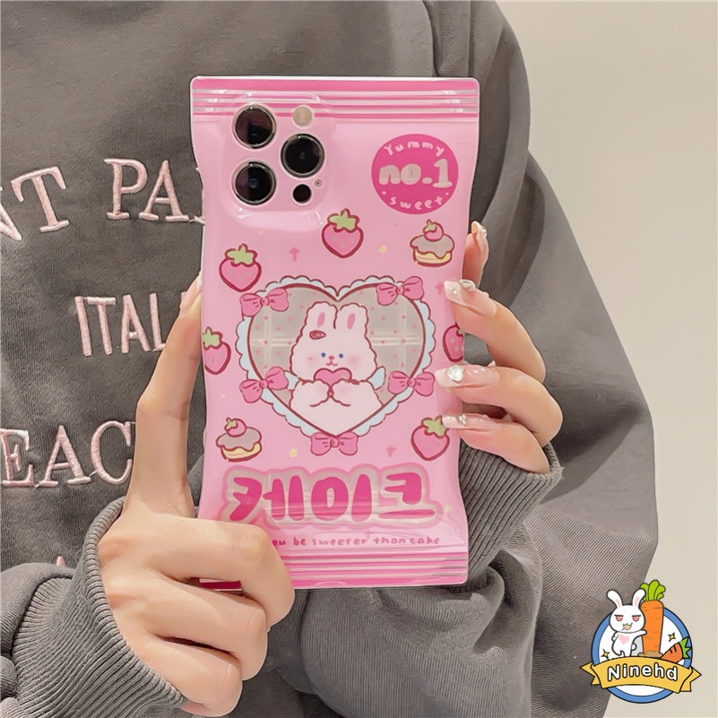 Soft Case Silikon Glossy Motif Kartun Kelinci Untuk iPhone 14 13 12 11 Pro Max X Xr Xs Max 8 7 6 6s Plus SE 2020