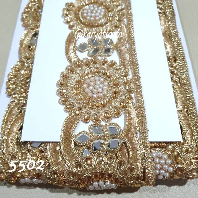 Bordir Kode 5502 - Renda India Bordir Emas Full Manik Mote (9 Meter)