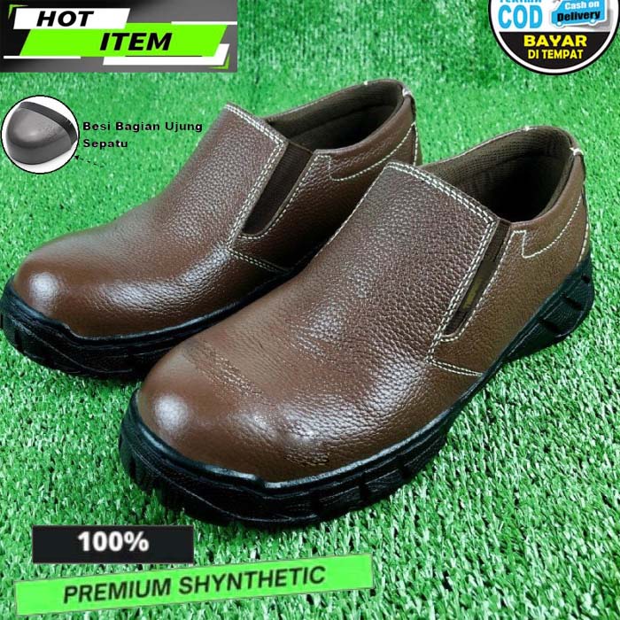 COD Sepatu Safety Pria/Sepatu Boot Pria Sepatu Boots Safety Kerja/Sepatu Safety Pria Termurah Sepatu Safety Kulit Sapi Asli Slip On Original Septi Pria Ujung Besi Septy Slop Selop Kerja Lapangan Proyek Industri Sefti Shoes