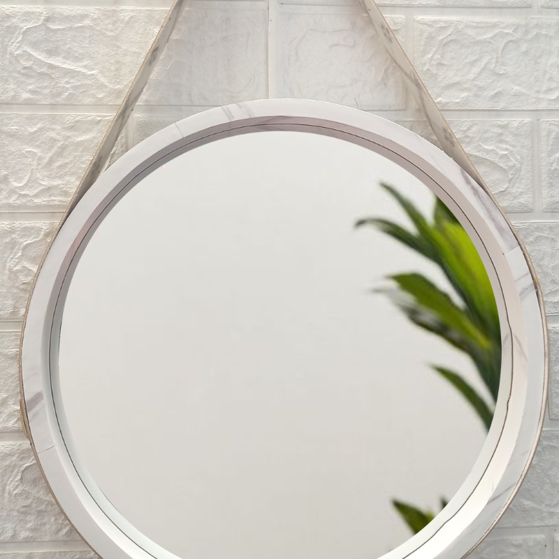 Kaca Cermin Gantung Bulat Bundar Kayu Aesthetic Tali Strap Gantungan Cermin Dandan Make Up Rias Frame Tebal Kayu Premium Diameter 35CM Estetik Perlengkapan Penghias Dekorasi Dinding Kamar Tidur Rumah Ruang Tamu Vintage Viral Tebal