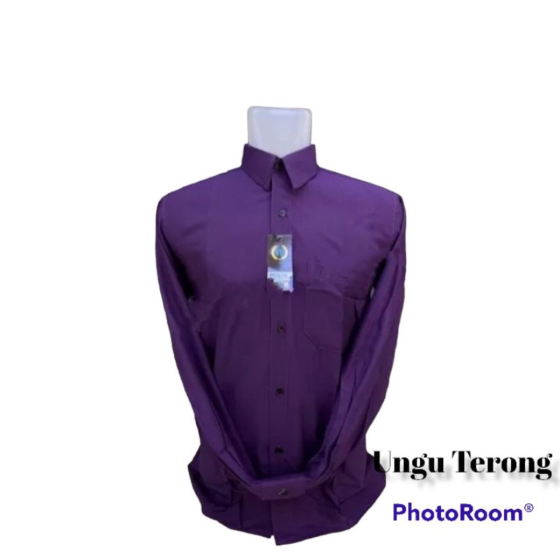 kemeja pria warna ungu terong/kemeja formal polos lengan panjang