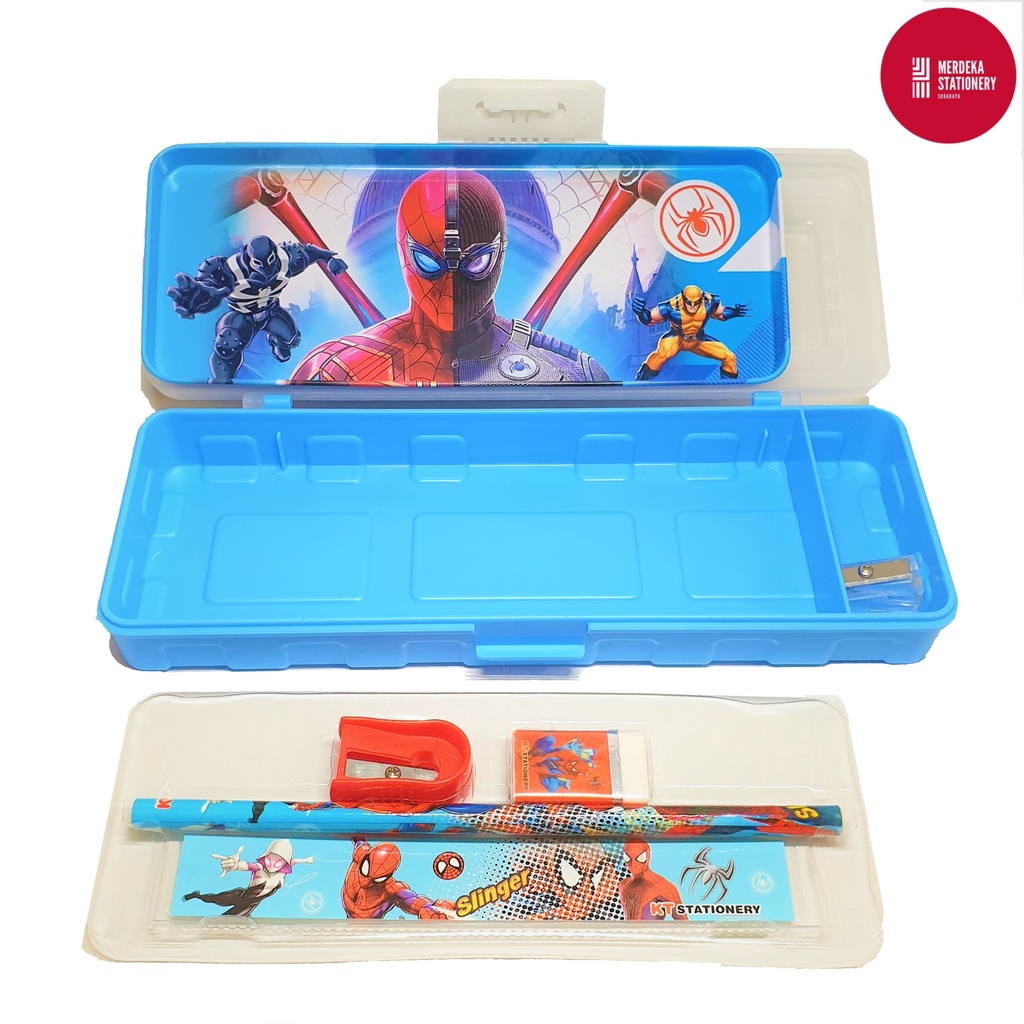 

Pencil Case/Tempat/Kotak/Tepak Pensil Plastik Set + Pensil + Penggaris + Rautan + Penghapus Fancy 6705