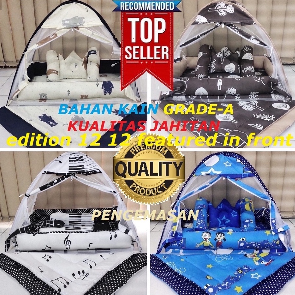 BEST-SELLER Kasur Bayi Kelambu dan-Bedcover Motif Archery x Polkadot-navy CBNK 029 PLUS NON FURING