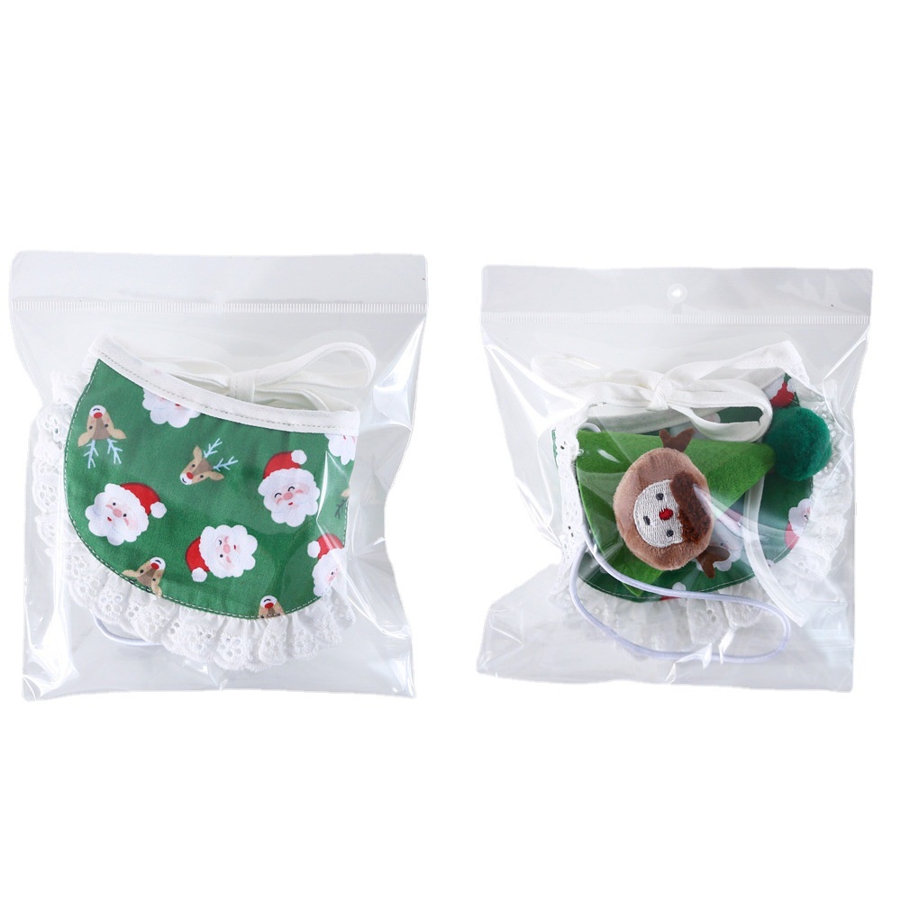 Set Topi Air Liur Motif Kartun Santa Rusa Natal Bahan Plush Untuk Kucing Anjing Peliharaan