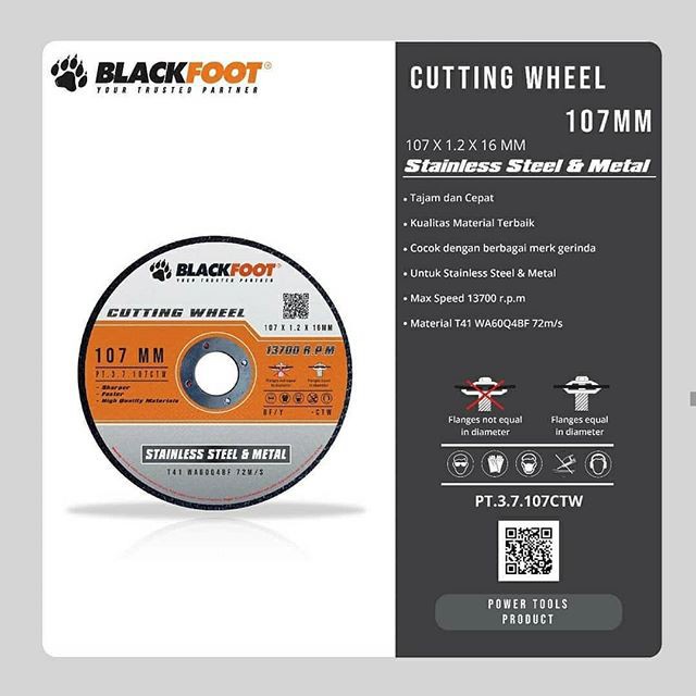 Batu Gurinda Potong Besi 4 inch x 1,2mm Blackfoot Sekelas WD Cutting