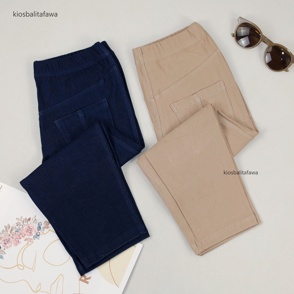 Jegging Laudya JUMBO fit to XXL / PREMIUM Panjang 3/4 Polos Pendek Import Denim Semi Jeans Tebal