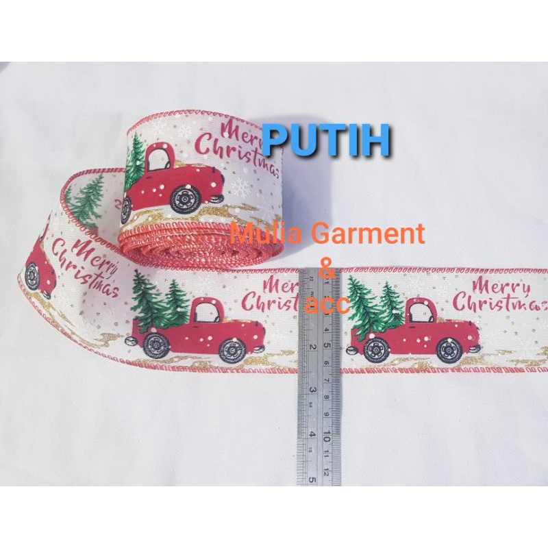 PITA NATAL MERRY CHRISMAS BAHAN KAIN GONI LIST KAWAT LEBAR 6,3CM ISI 3 METER