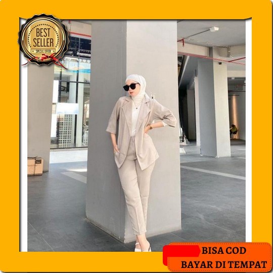 Daily One Set Bianca 100% Rayon Cringkel Airflow Jumbo Wanita Dewasa / One Set 2 In 1 Setelan Blazer
