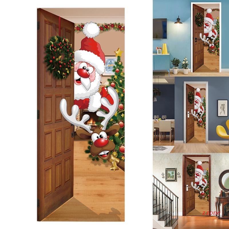 Zzz 2pcs / set Stiker Dinding / Pintu / Kulkas Motif Santa Claus / Rusa Natal 3D Anti Air Untuk Dekorasi