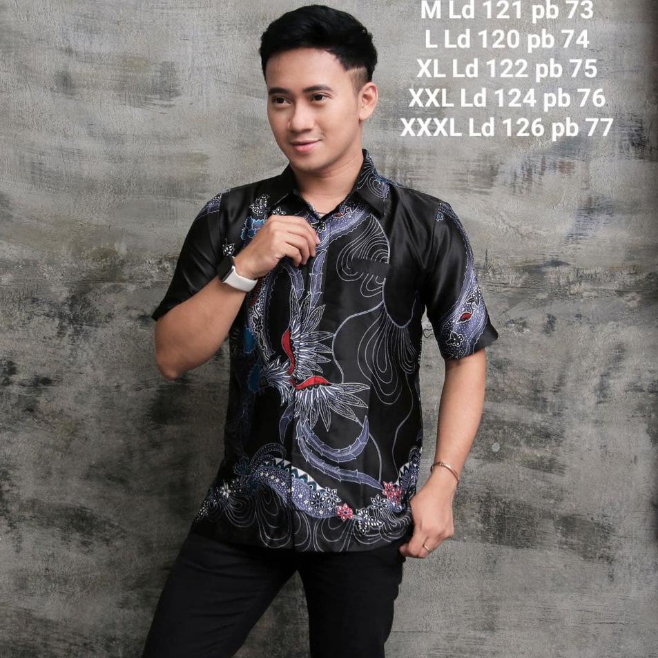 Harga Spesial Baju Batik Pria Lengan Pendek Semi Sutera Hem Laki Laki Sutra Ukuran Regular Asli Peka