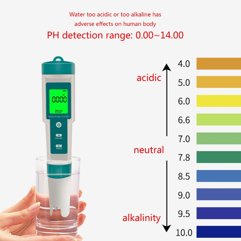 Zzz PH-TDS-EC-Salinity-S.G-ORP Meter Digital 7 in 1 Untuk Kolam Renang / Akuarium