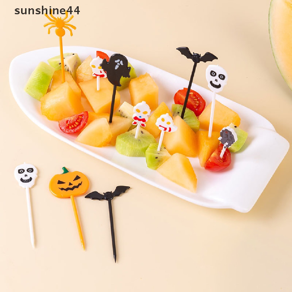 Sunshine 6 / 10pcs Garpu Buah / Dessert / Kue Tema Halloween Bahan Plastik Untuk Anak