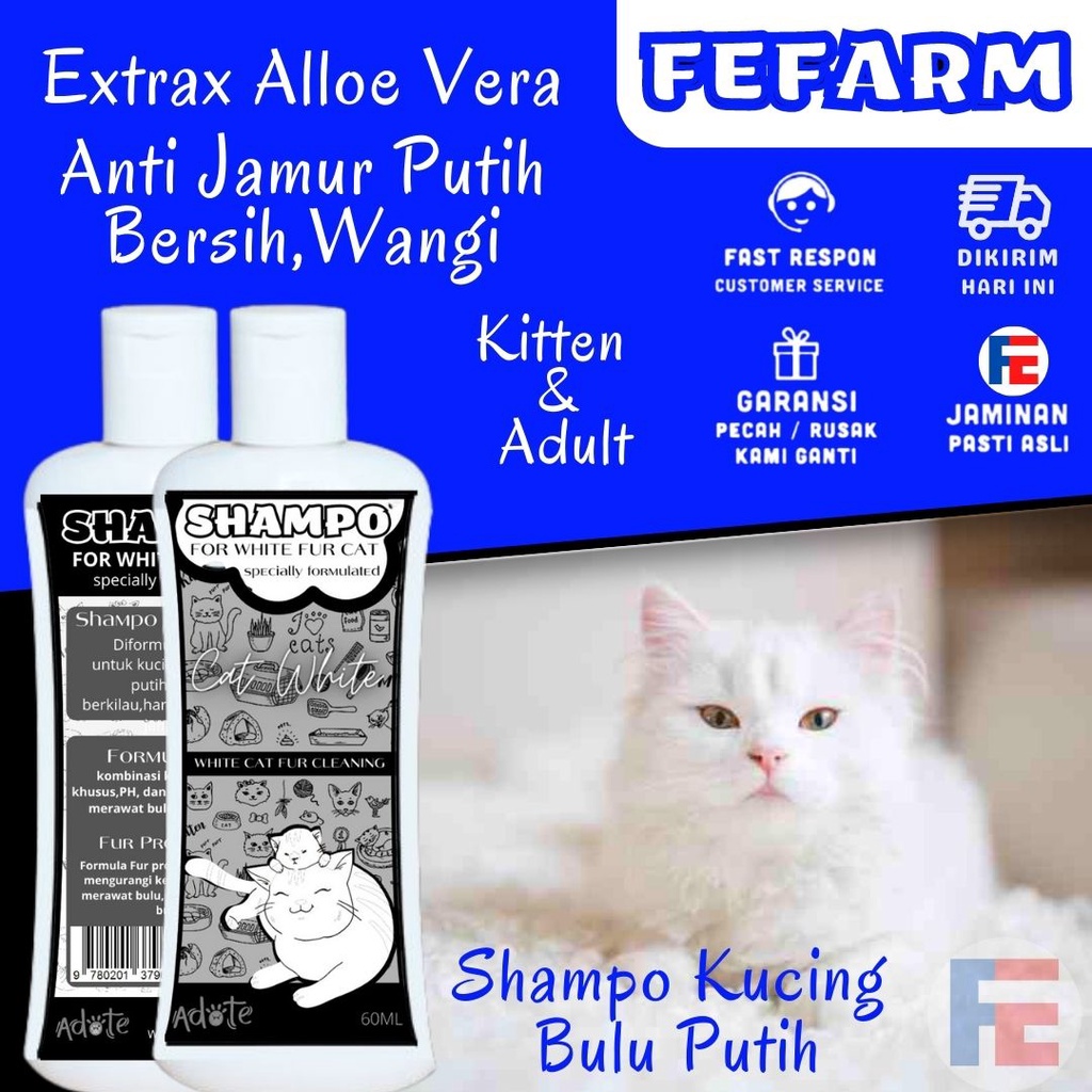Shampo Kitten Adult Kucing Bulu Putih Shampoo Pemutih Bulu CAT WHITE Anti Rontok Lepek dan Jamur FEFARM