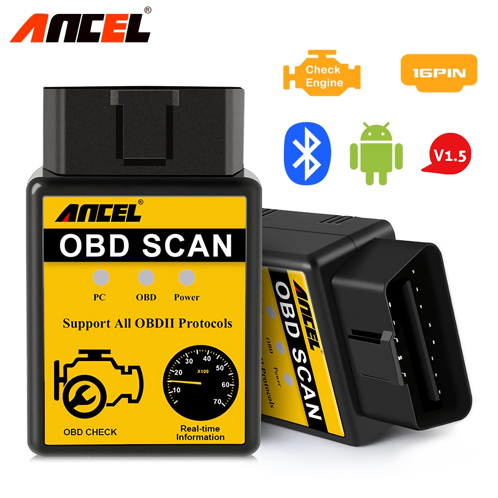 ANCEL ELM327 V1.5 Bluetooth Obd2 Scanner Car Scanner Obd2 Guage Odb2 Car Diagnostic Tool Obd Car Diagnostic Scanner Automotive Scanner  Check Engine For Universal Cars And Motorcycles HUD Display