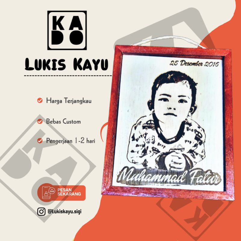 Sketsa Wajah Lukis Kayu Siluet Kado Hadiah Pernikahan Wisuda Ulang Tahun Ukuran 6R 15x20cm
