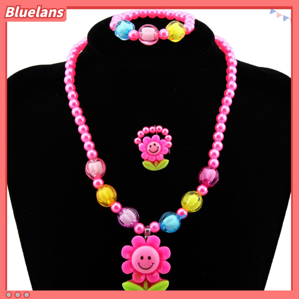 5pcs / Set Perhiasan Kalung Gelang Cincin Anting Stud Bentuk Bunga Matahari Untuk Bayi Perempuan