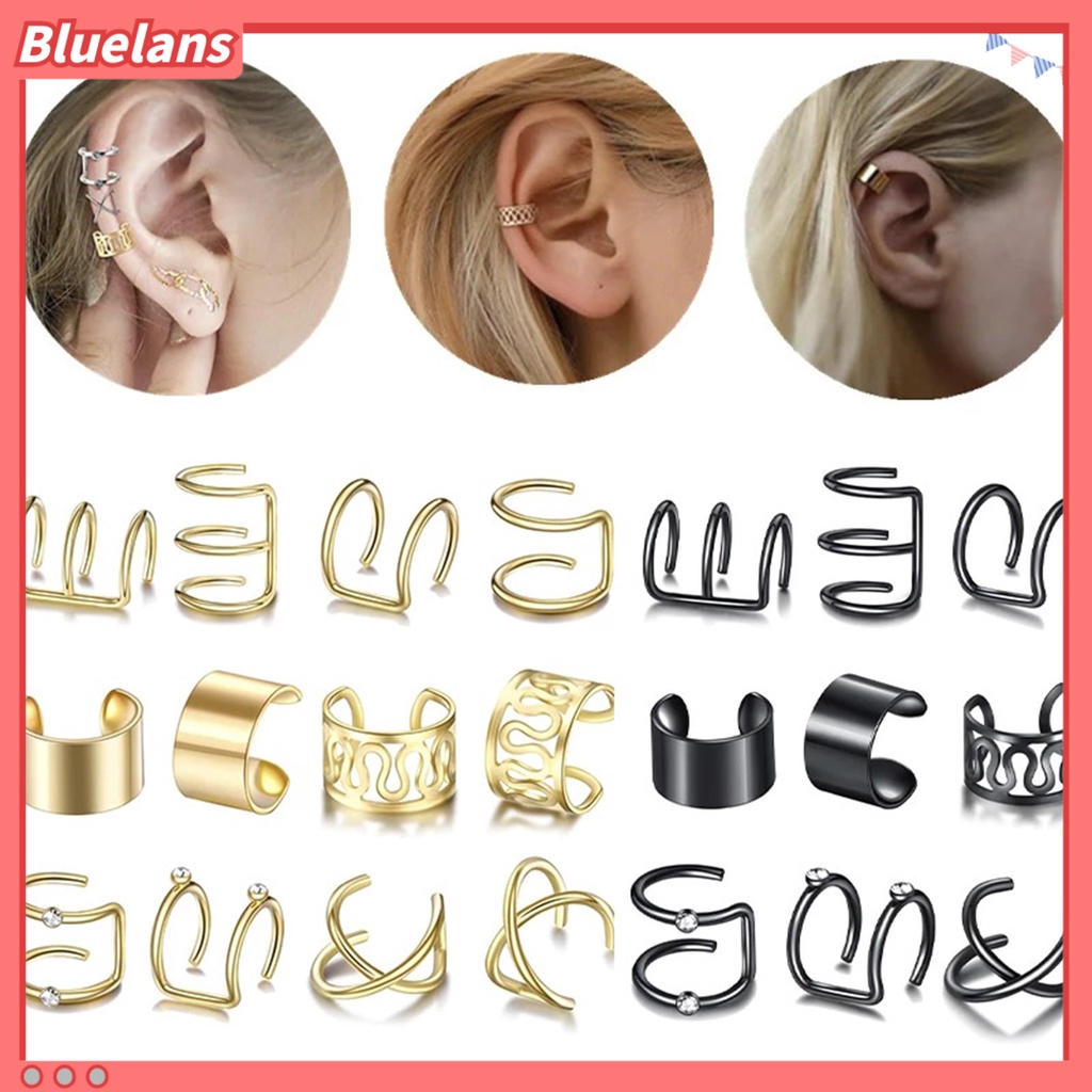 Bluelans 12Pcs Women Metal Earrings Nightclub Pierced Free Simple Ear Clips Jewelry Gift
