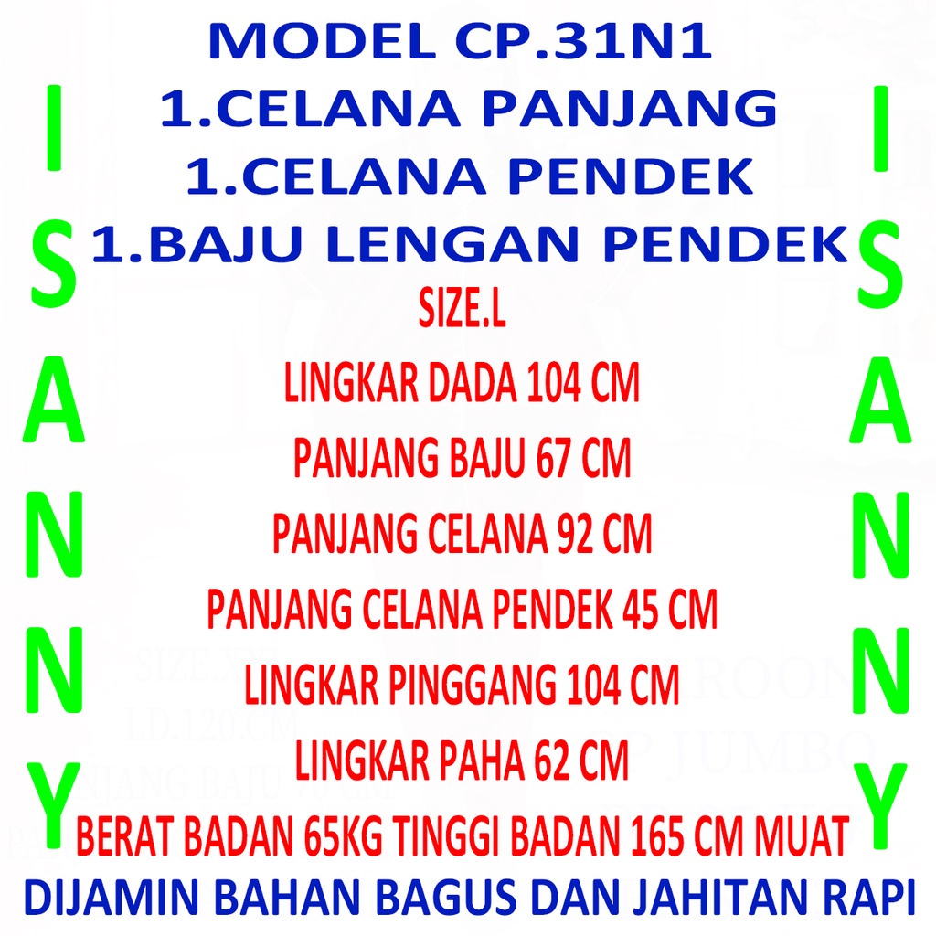 ISANNY PIYAMA SET SATEN EMBOS 3IN1 SIZE L / PIYAMA DEWASA / READY WARNA TERBANYAK