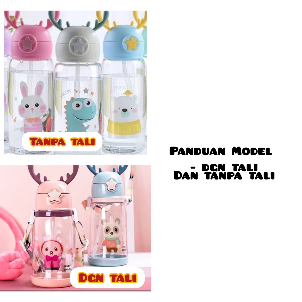 Botol Tanduk Rusa Anak Bpa Free Bottle Minum Bekal Travel Sedotan Tali